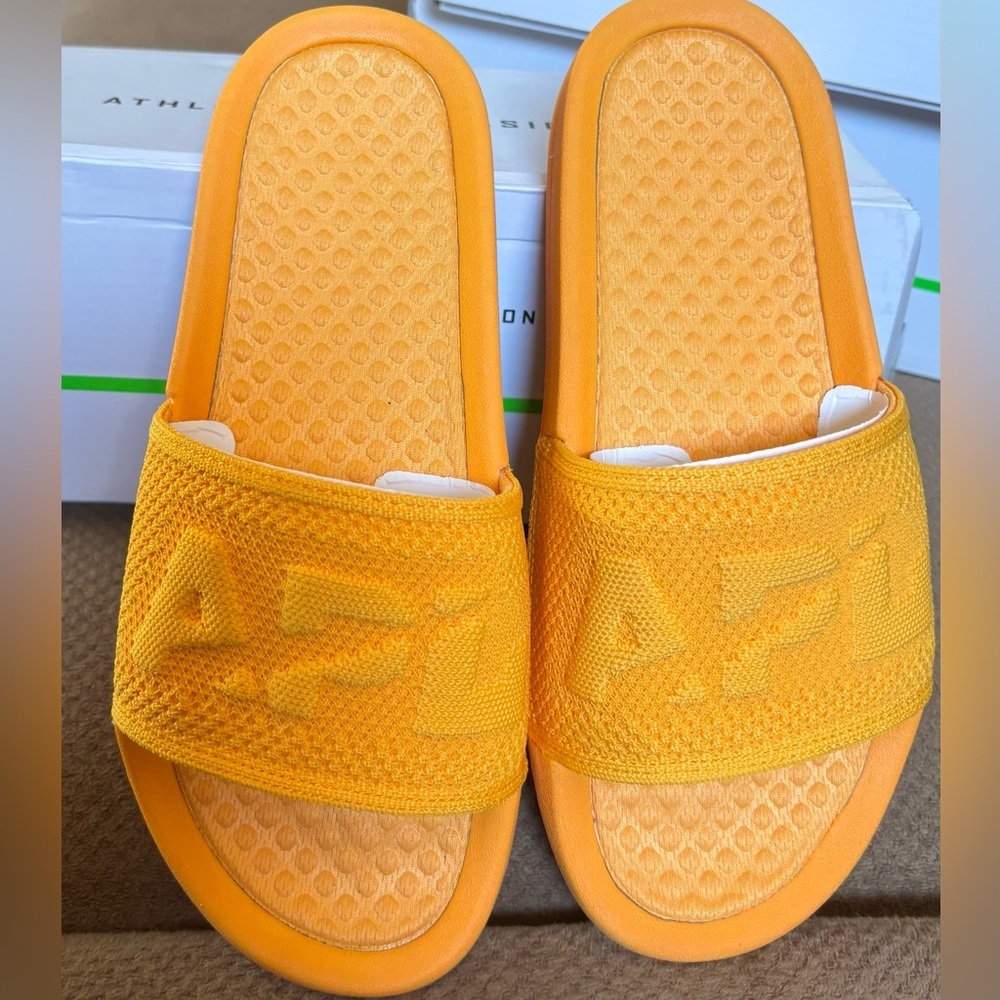 APL Big Logo TechLoom Slides Mango Orange Knit Sport Sandals NIB Size 7 - Picture 2 of 8